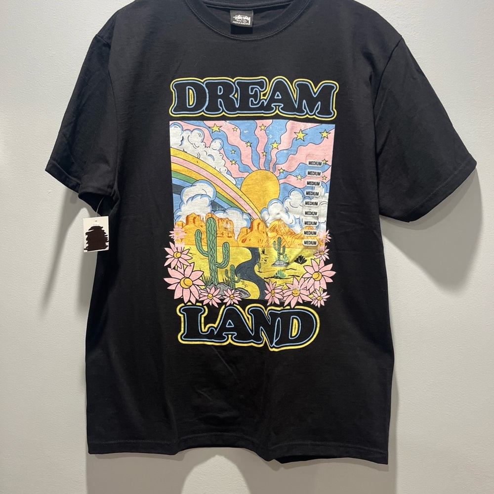 Rare Stüssy Medium,Graphic T Shirt Black/'Dream Land'Desert Sunset.100% Cotton
